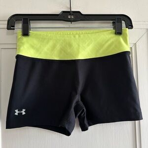 Like-new Under Armour Black/Neon Heat Gear Shorts - Women’s XS